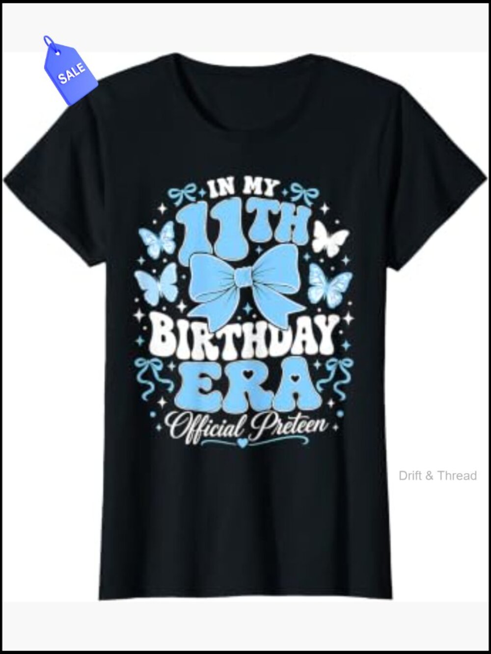 11th Birthday Tee With Bows And Butterflies Preteen Girl